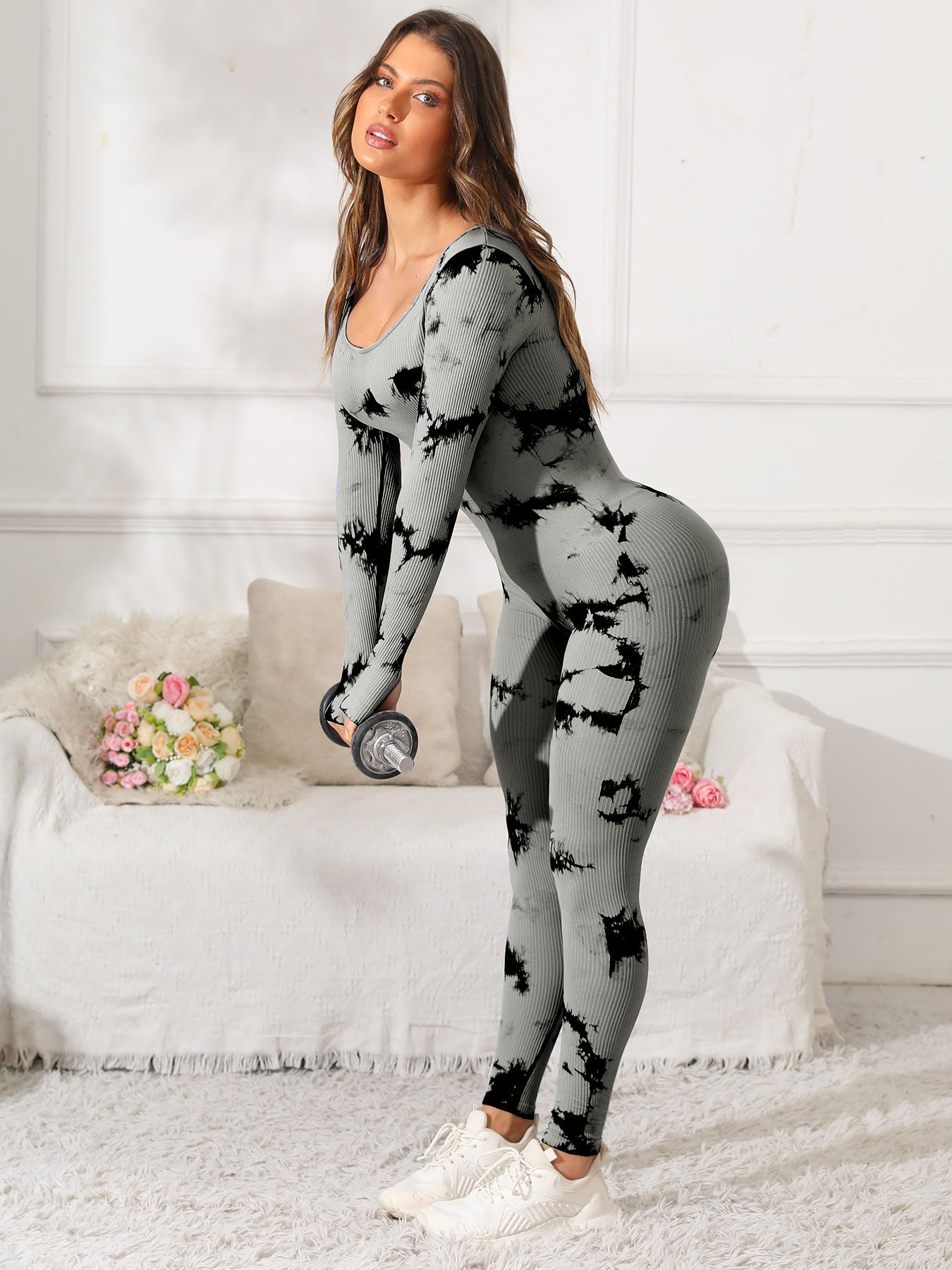 Baddie Tie-Dye Long Sleeve Active Jumpsuit