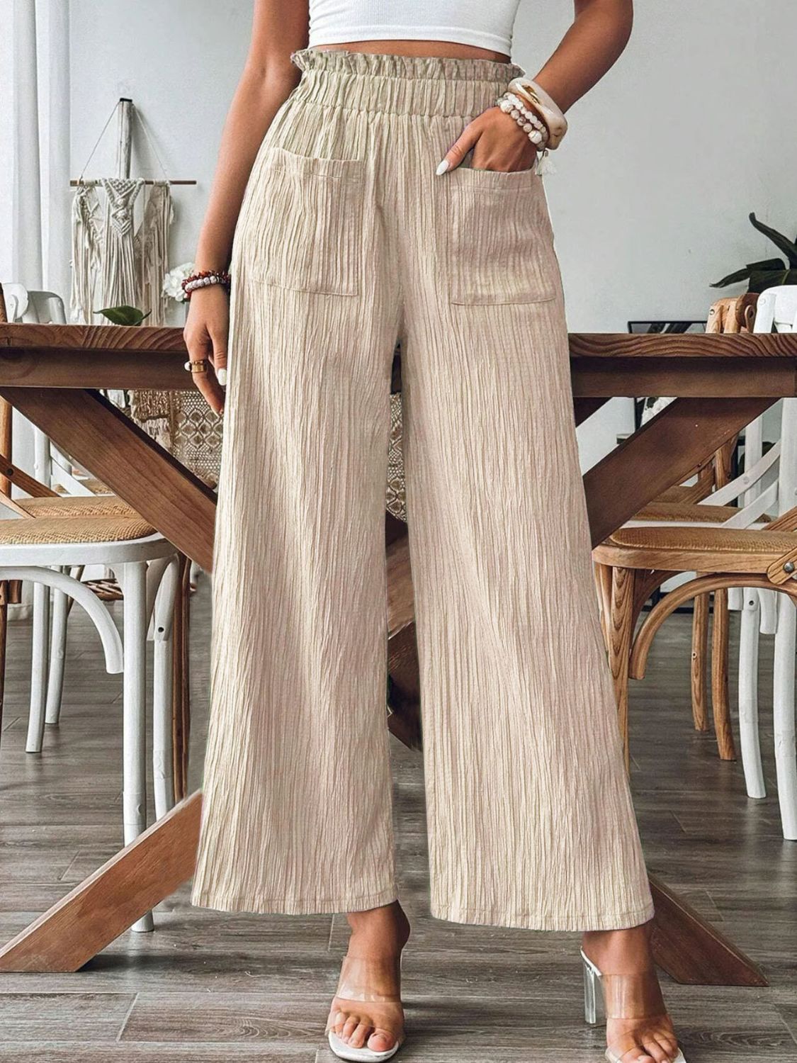 Elastic Waist Casual Wide Leg Pants