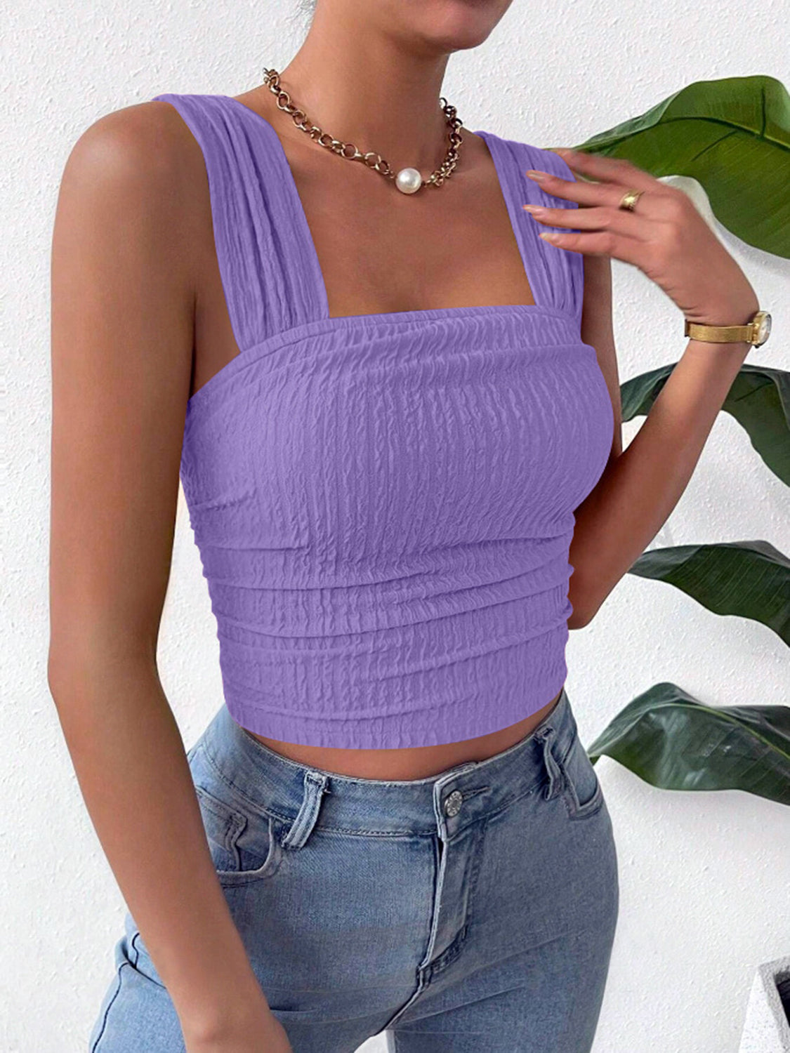 Beautiful Textured Wide Strap Tank