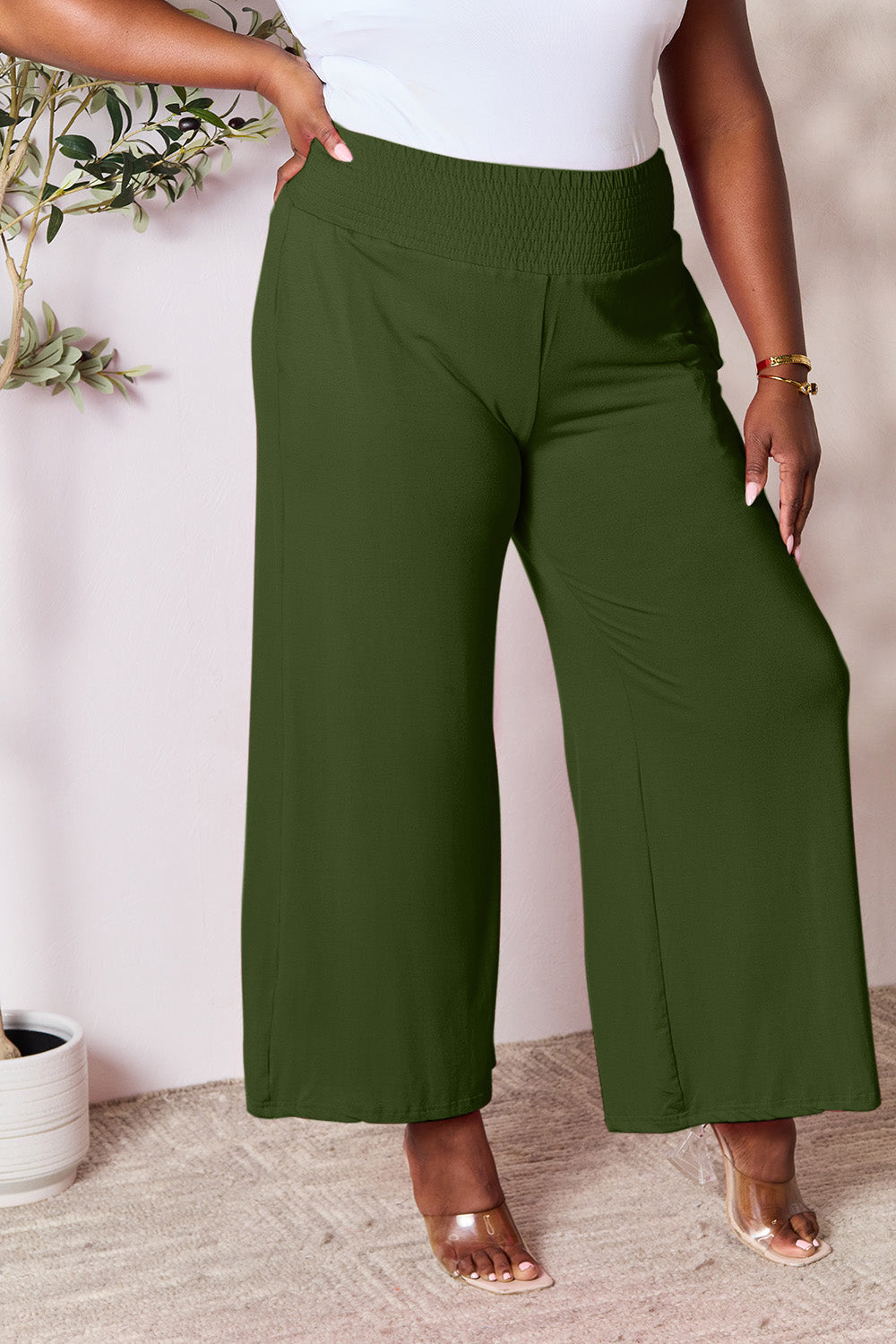 Smocked Wide Leg Pants