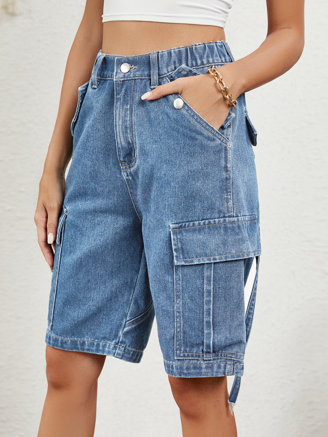 Elastic Waist Denim Shorts