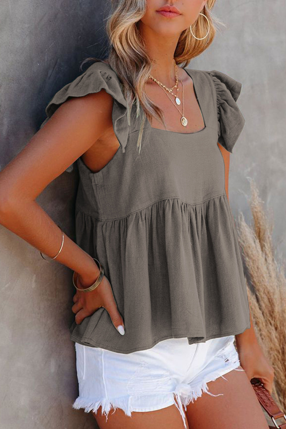 Ruffled Square Neck Blouse