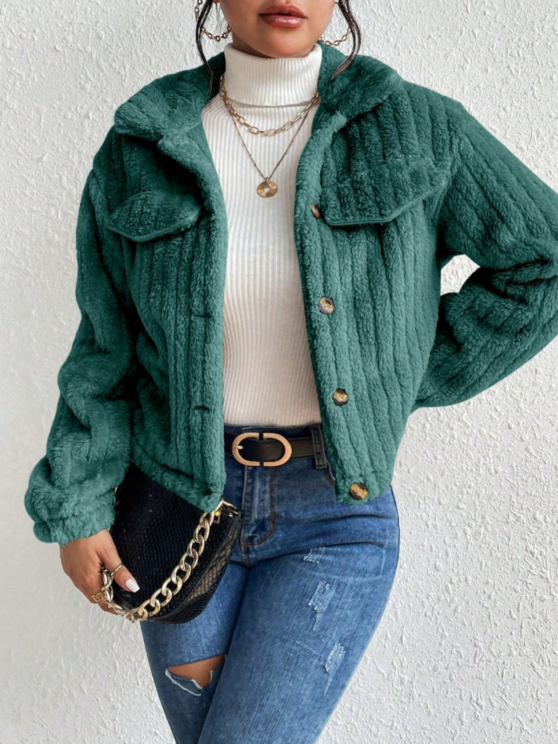 Fuzzy Button Up Jacket