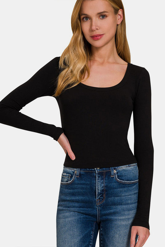 Scoop Neck Black Long Sleeve