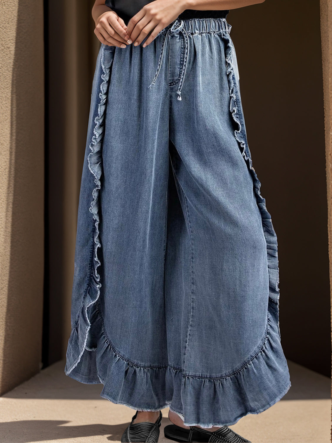 Ruffled Wide Leg Jeans