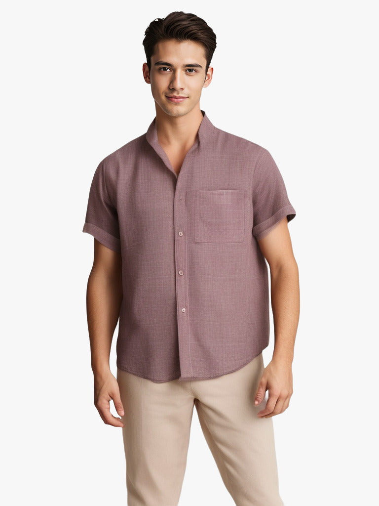 Solid-color Short-sleeved Lapel Shirt