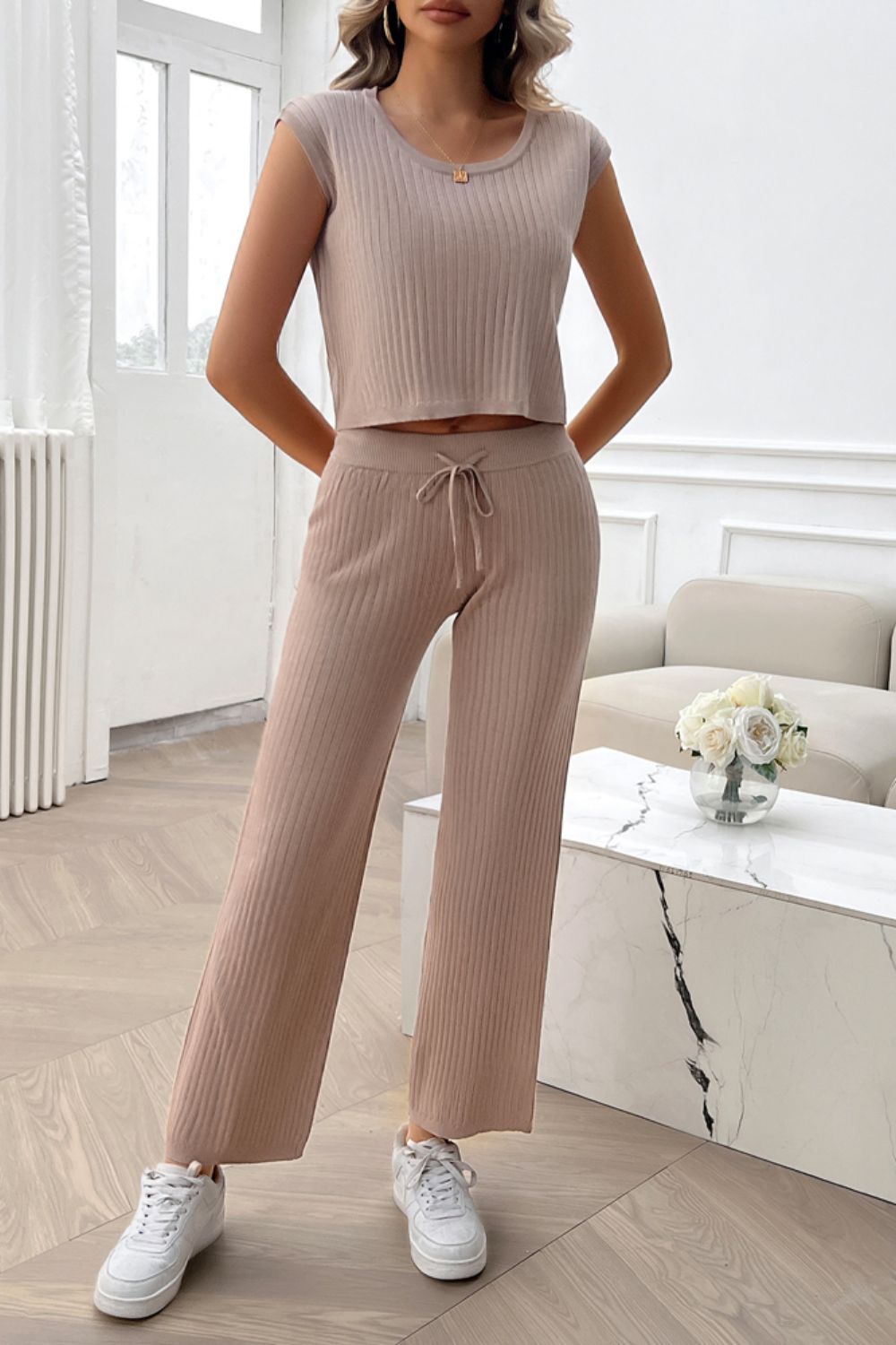 Soft Sweater Ribbed Top and Pants Set