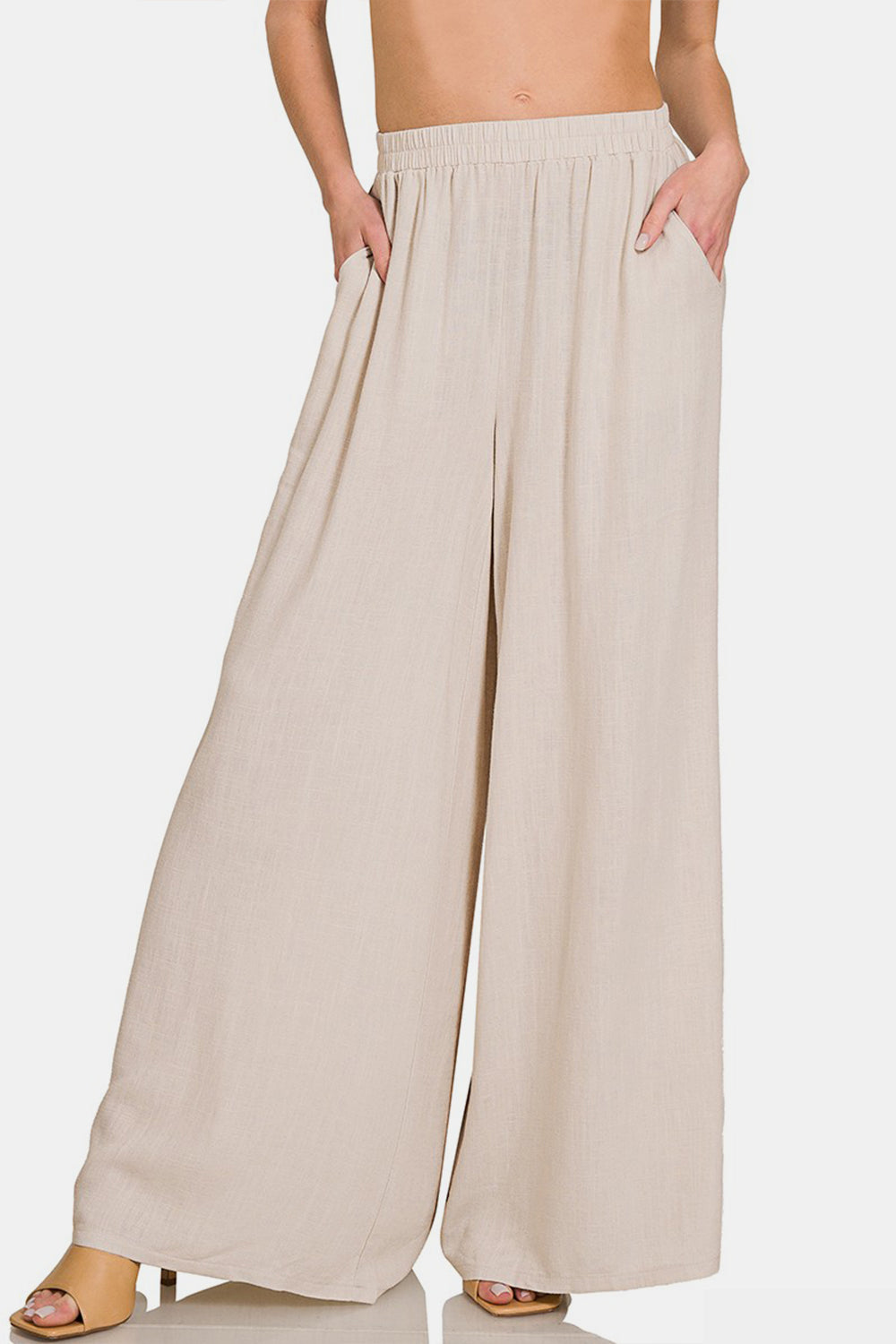 Pleated Linen Wide Leg Pants