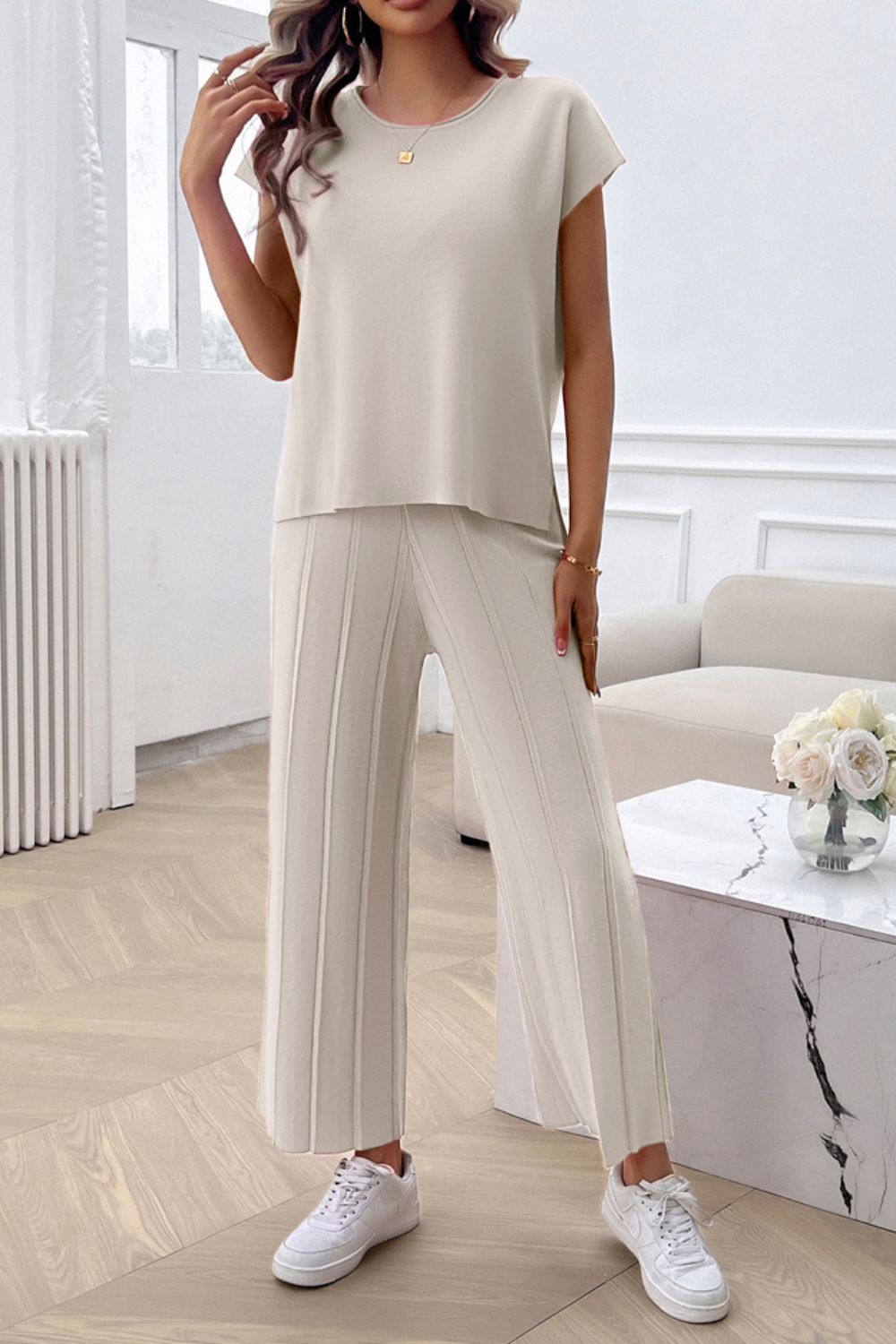 Casual Everyday Short Sleeve Top and Pants Set