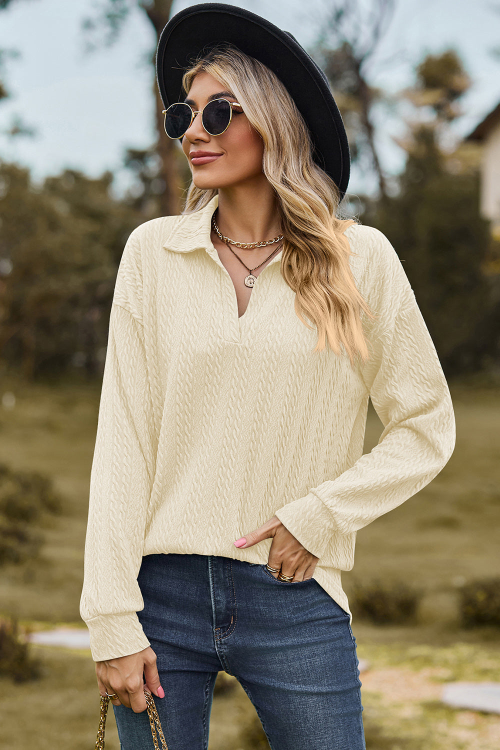 Long-Sleeve Collared Blouse