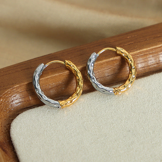 Mixed Metal Textured Huggie Earrings