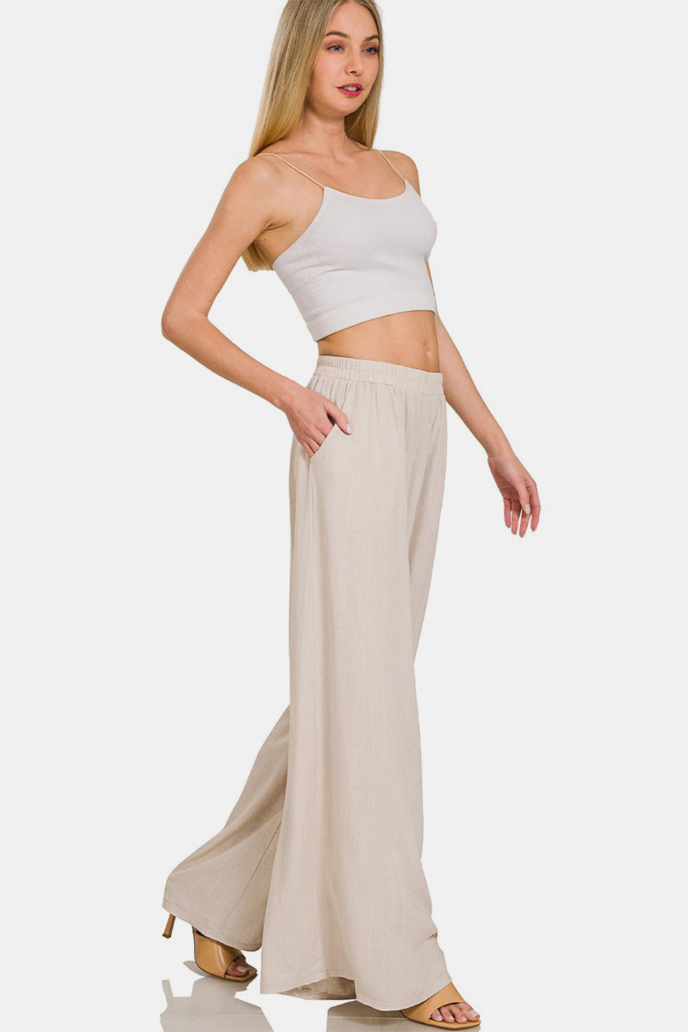 Pleated Linen Wide Leg Pants