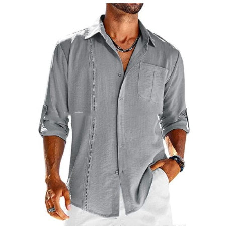 Casual Long Sleeve Shirt With Pocket Lace Polo