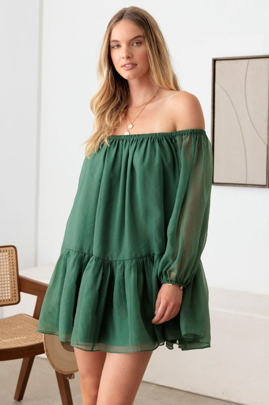 Off Shoulder Puff Sleeve Mini Dress