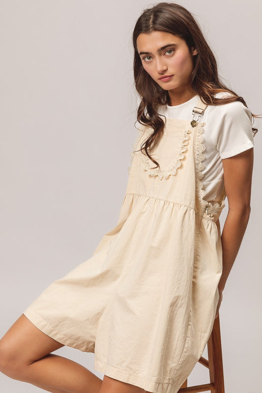 Adorable Pocket Lace Trim Romper