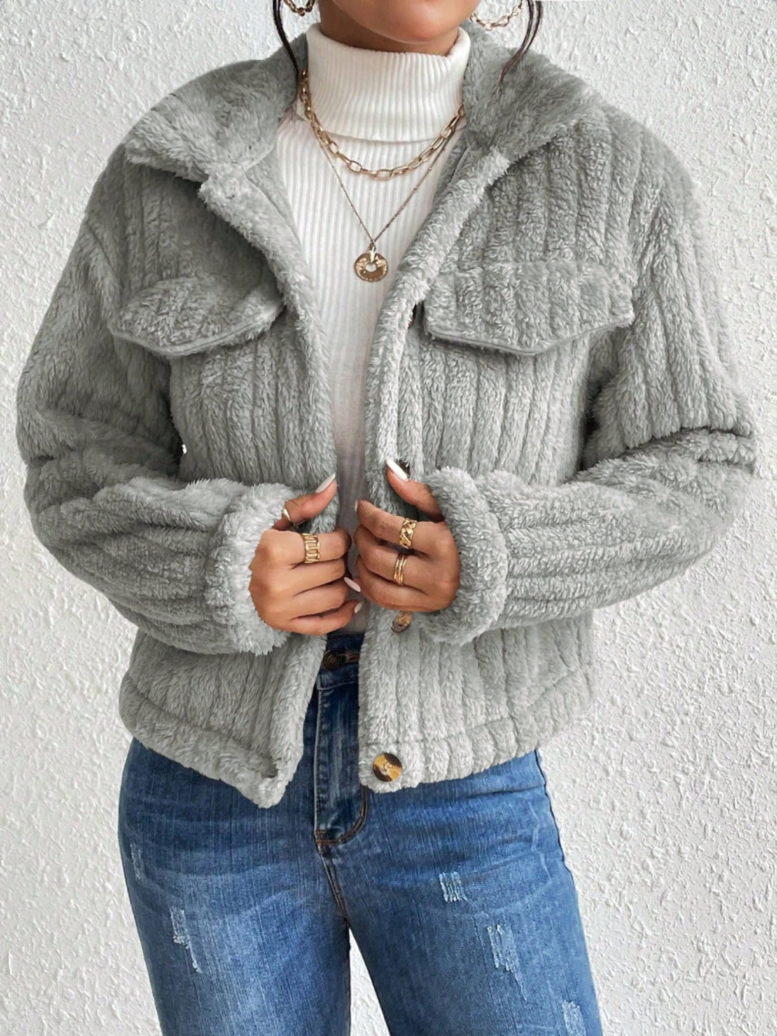 Fuzzy Button Up Jacket