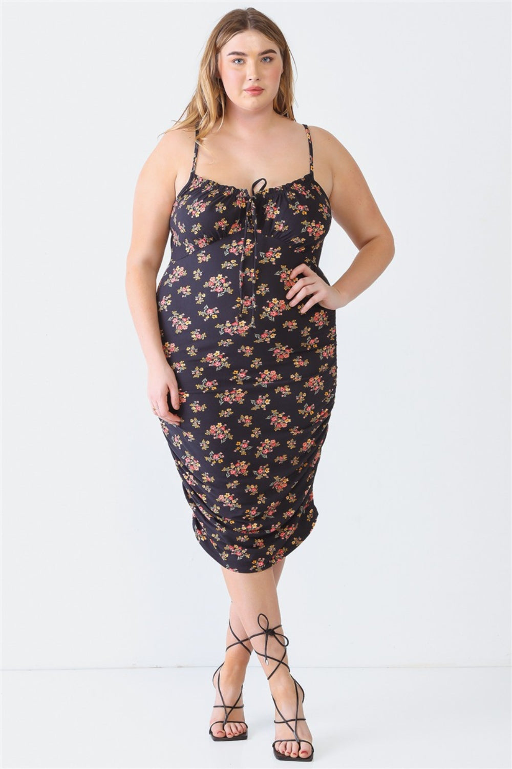 Blue Floral Square Neck Cami Dress Plus Size