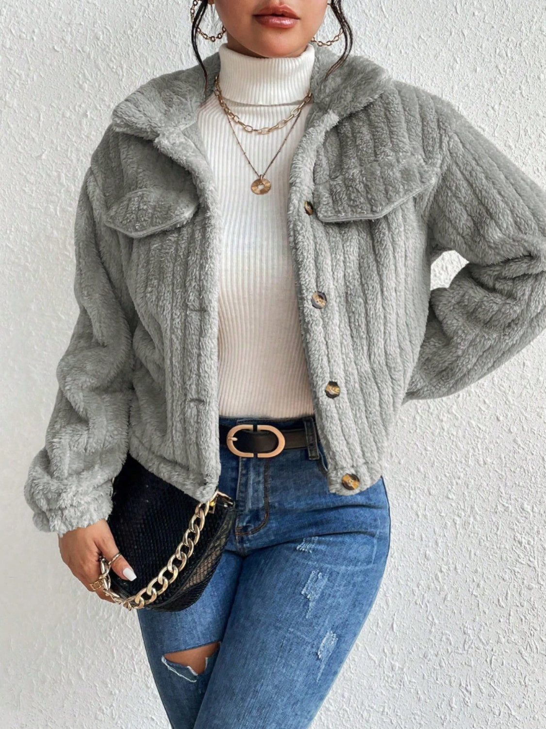 Fuzzy Button Up Jacket