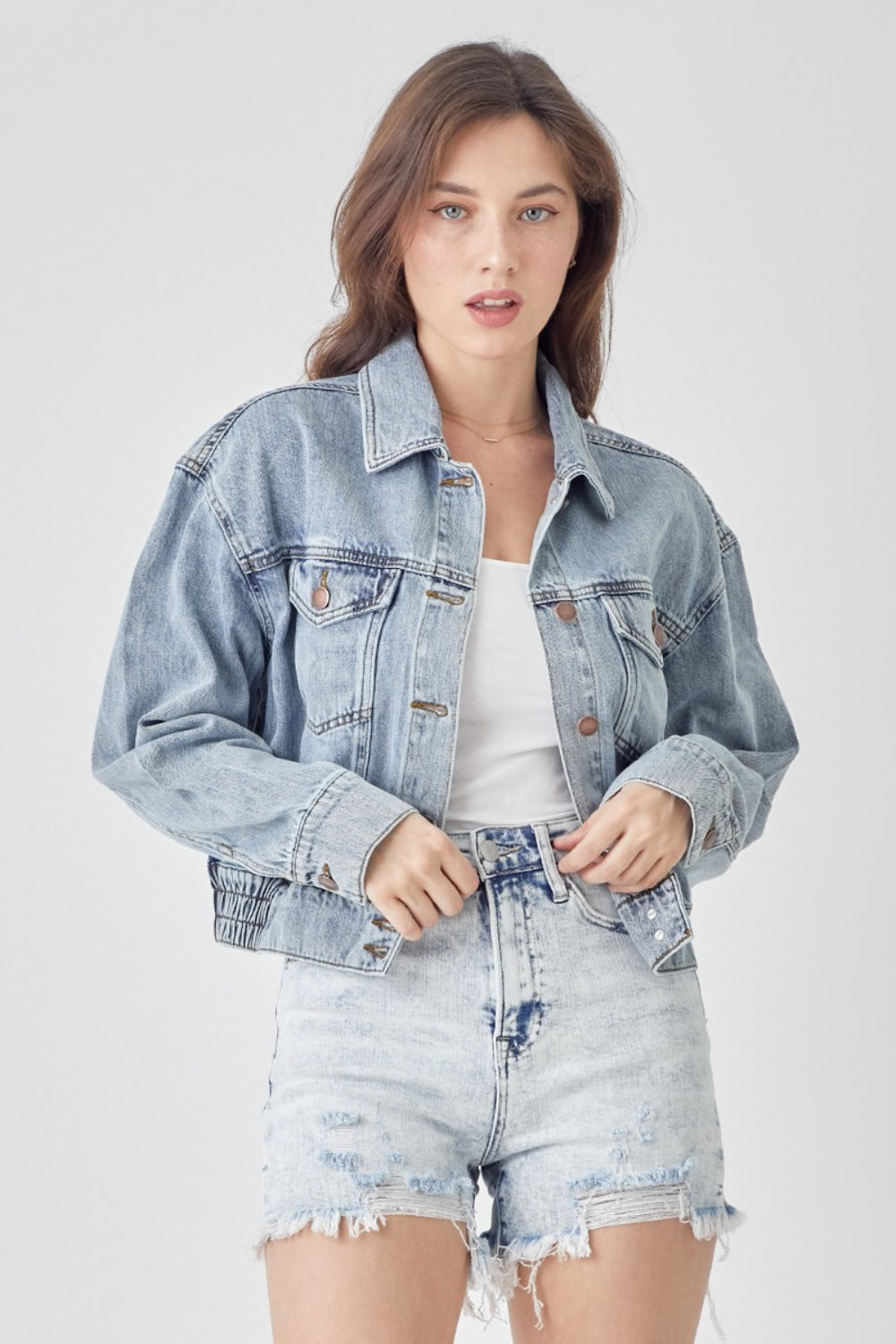 Button Down Cropped Denim Jacket