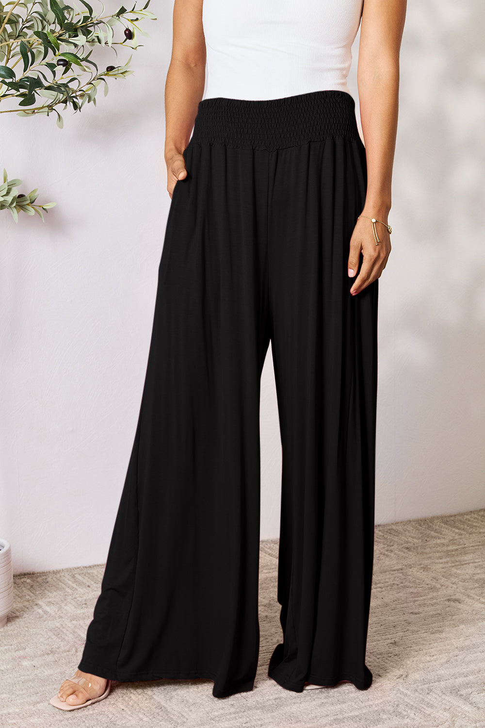 Smocked Wide Leg Pants