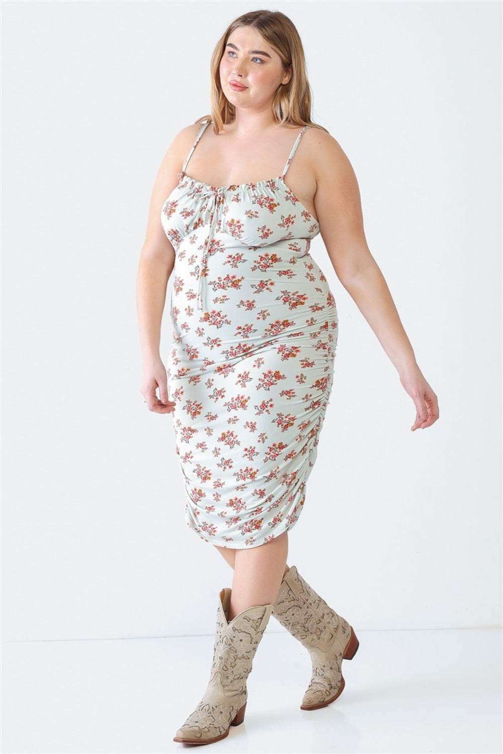 Blue Floral Square Neck Cami Dress Plus Size