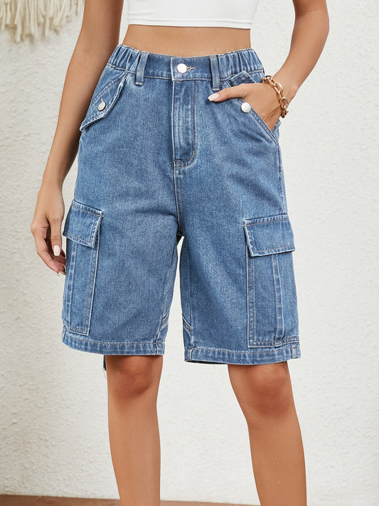 Elastic Waist Denim Shorts