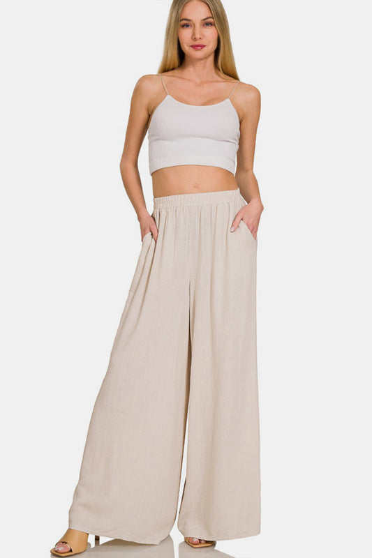 Pleated Linen Wide Leg Pants