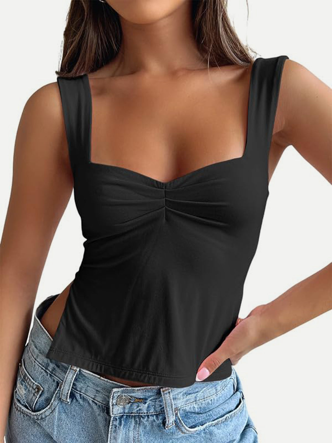 Ruched Sweetheart Neck Tank