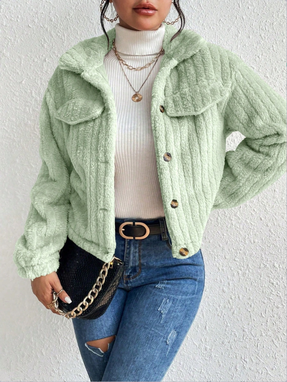 Fuzzy Button Up Jacket