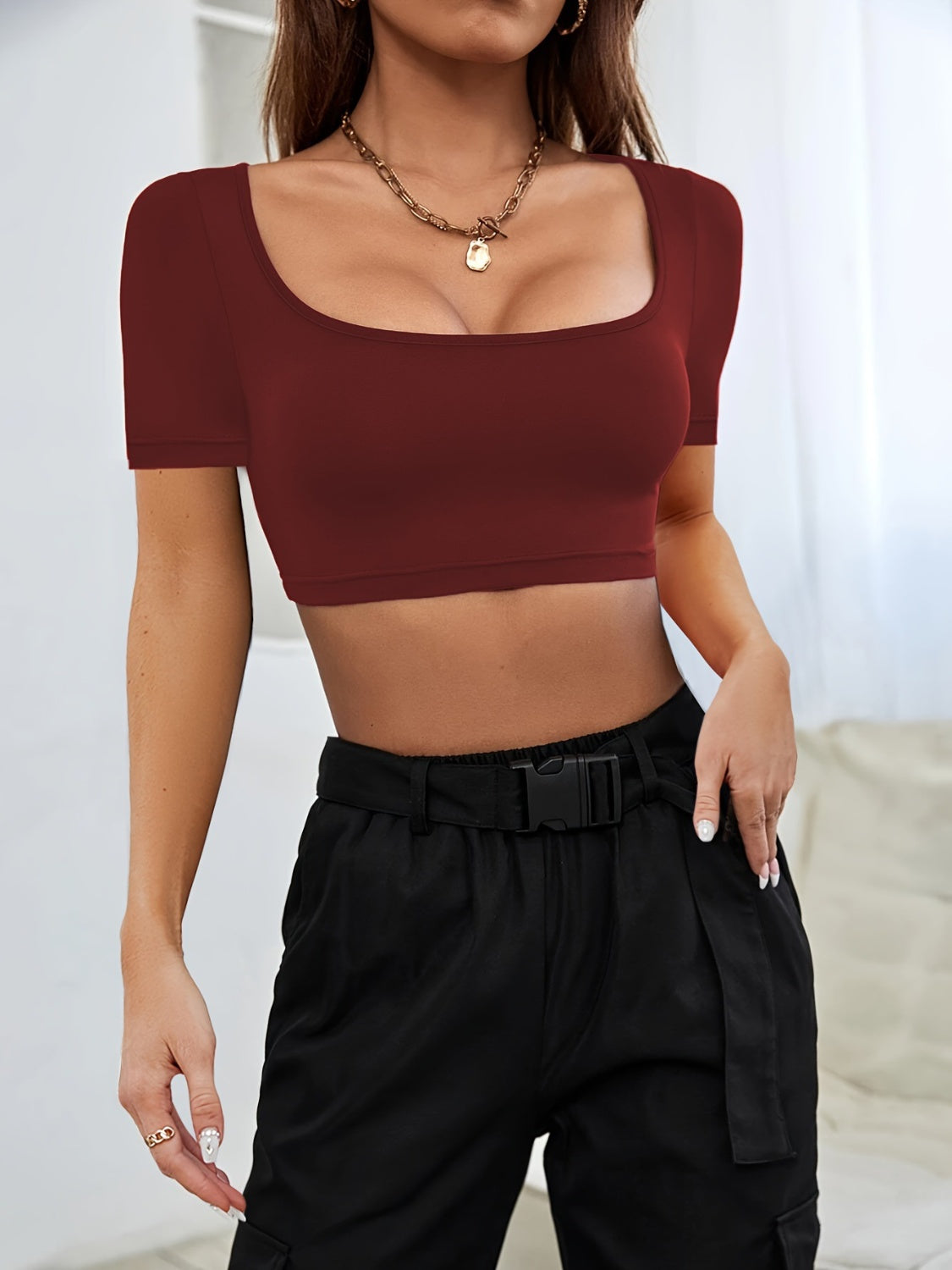 Cropped Square Neck Short Sleeve