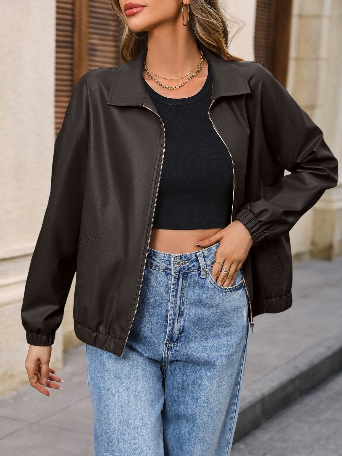 Faux Leather Zip Up Jacket