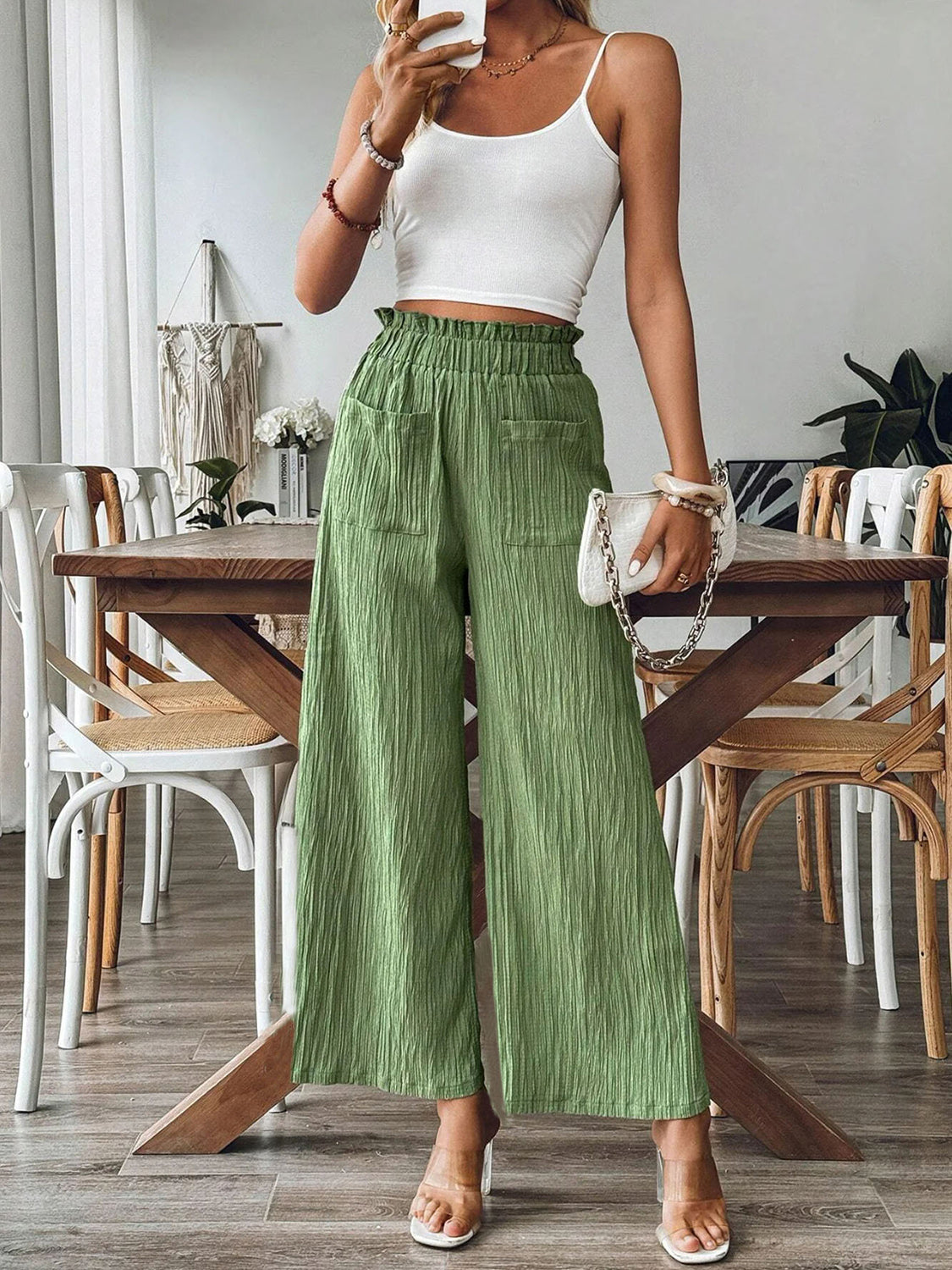 Elastic Waist Casual Wide Leg Pants