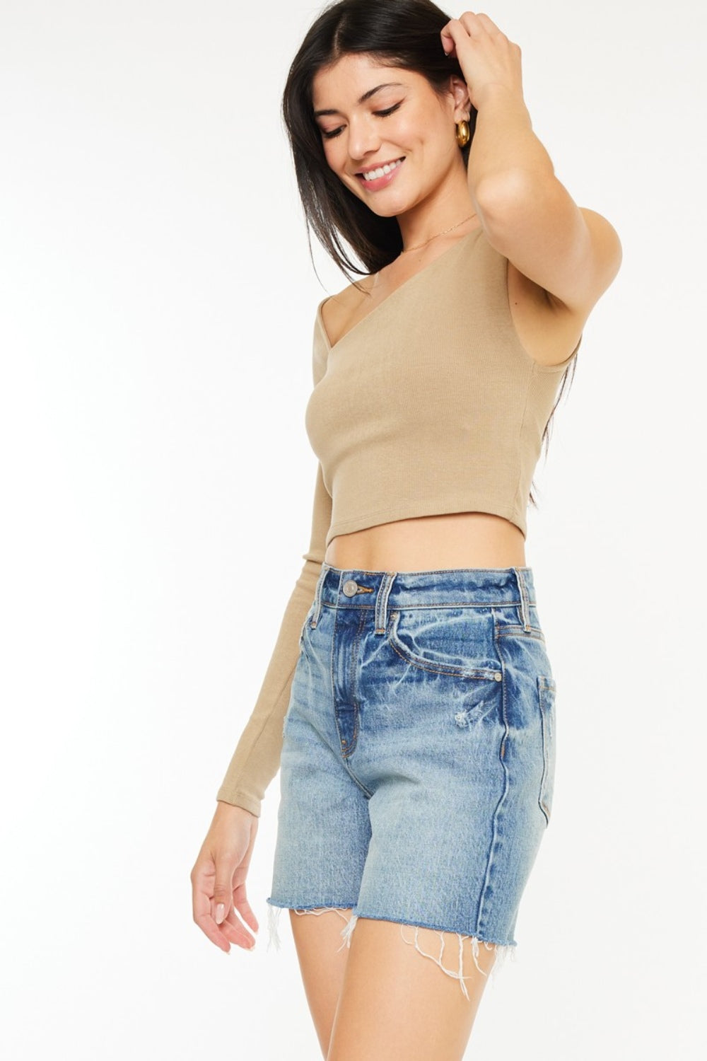 Raw Hem High Waisted Denim Shorts