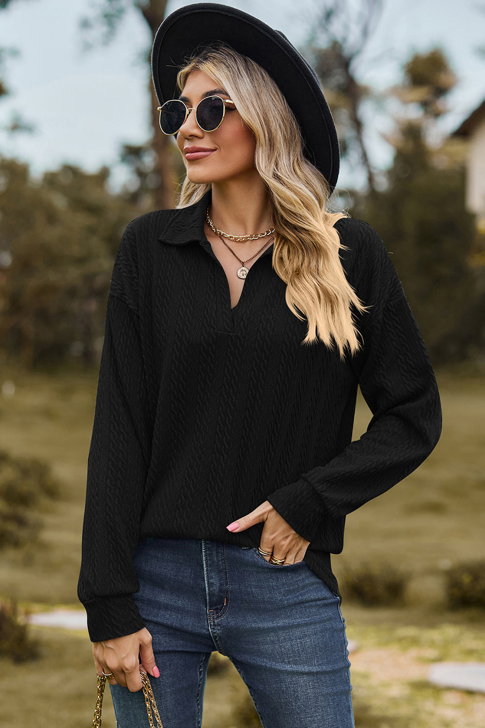 Long-Sleeve Collared Blouse