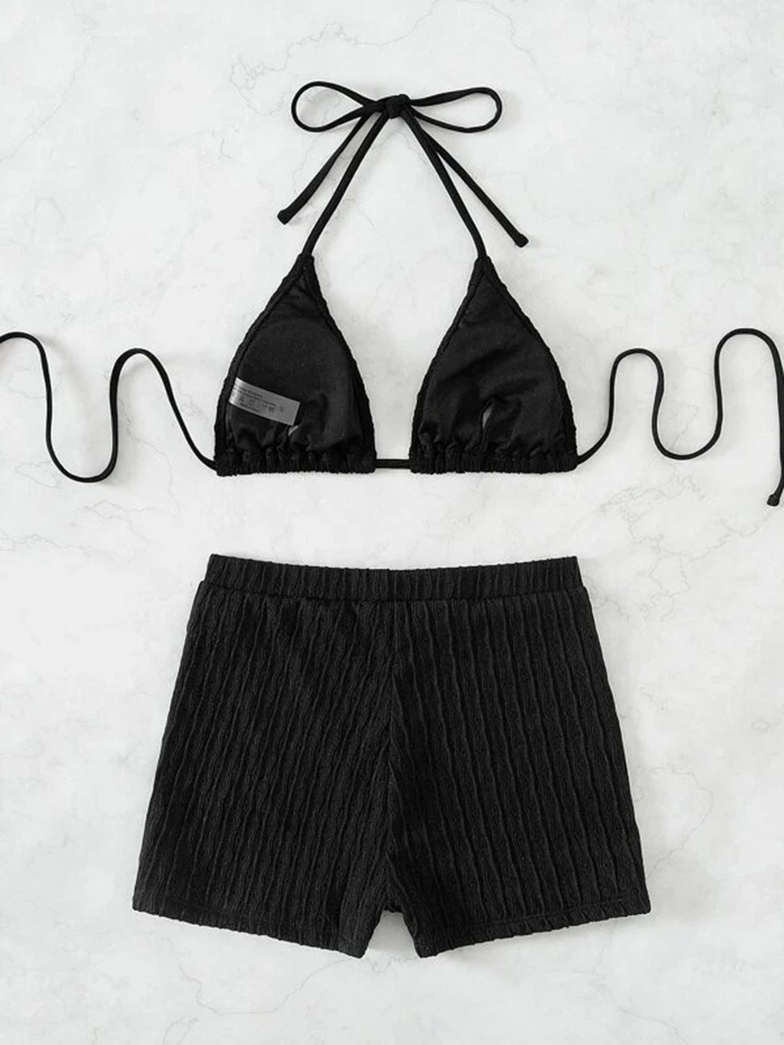 Textured Halter Neck Swim Set