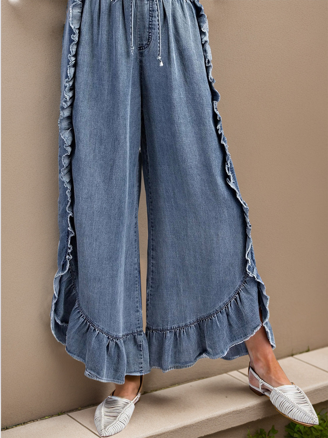 Ruffled Wide Leg Jeans