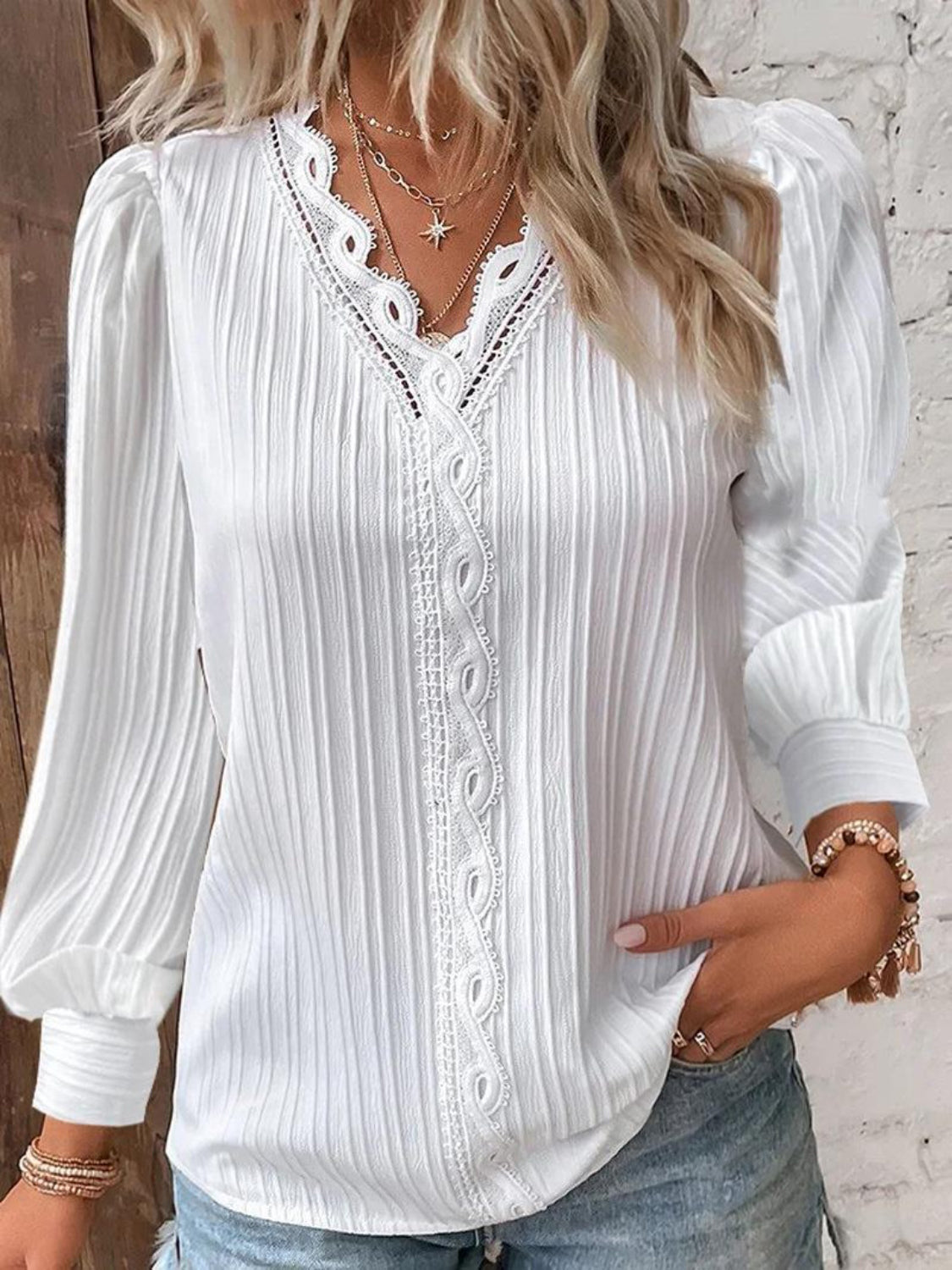 Textured Long Sleeve Blouse