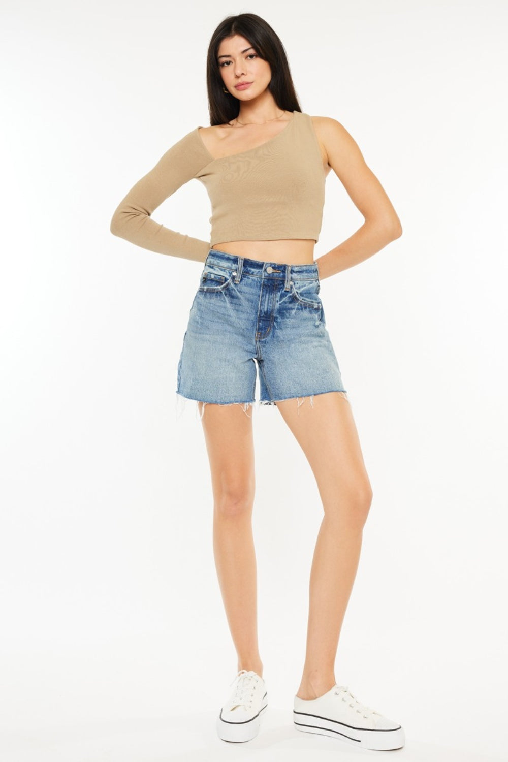 Raw Hem High Waisted Denim Shorts