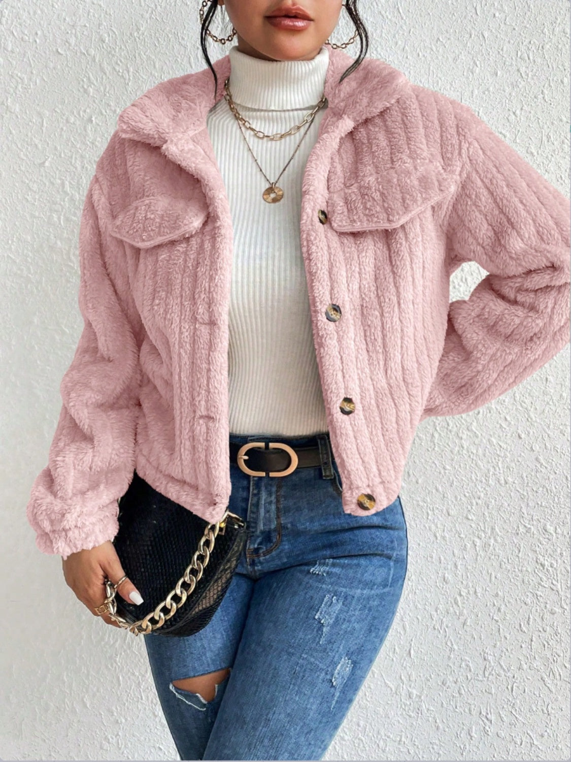 Fuzzy Button Up Jacket