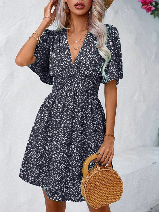 V-Neck Half Sleeve Mini Dress