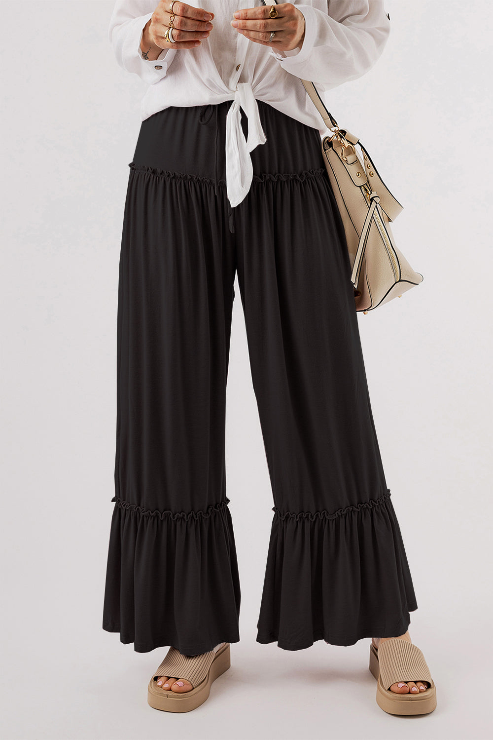 Frill Ruched Bootcut Pants