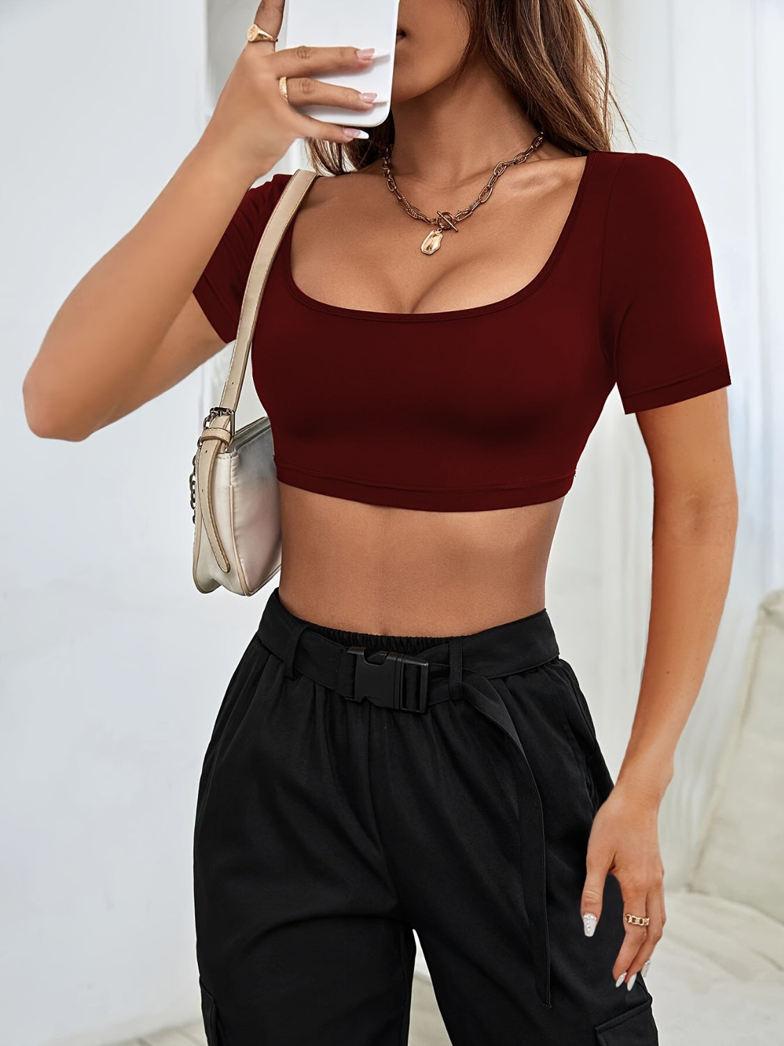 Cropped Square Neck Short Sleeve