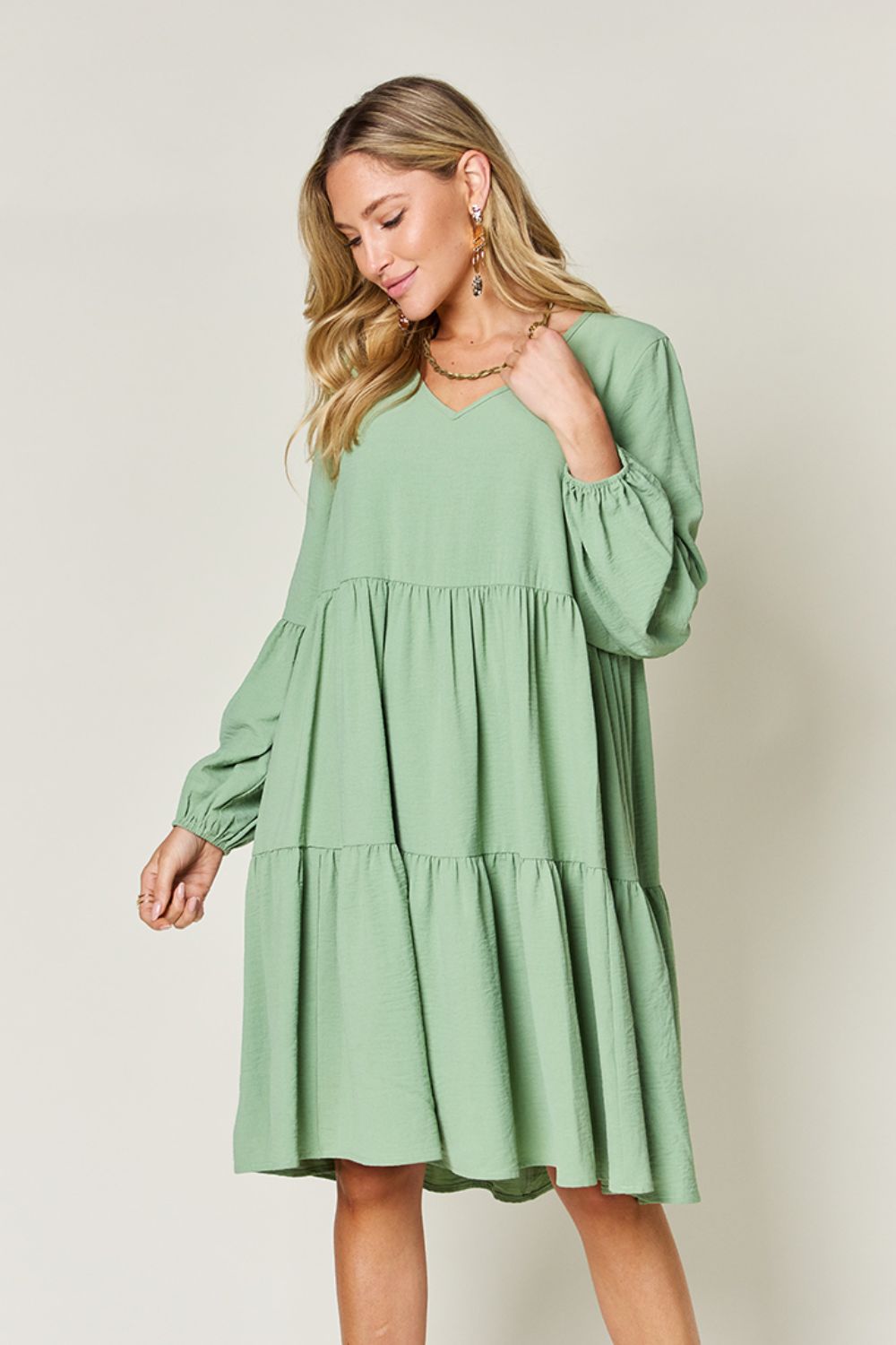 V-Neck Short Tiered Dress