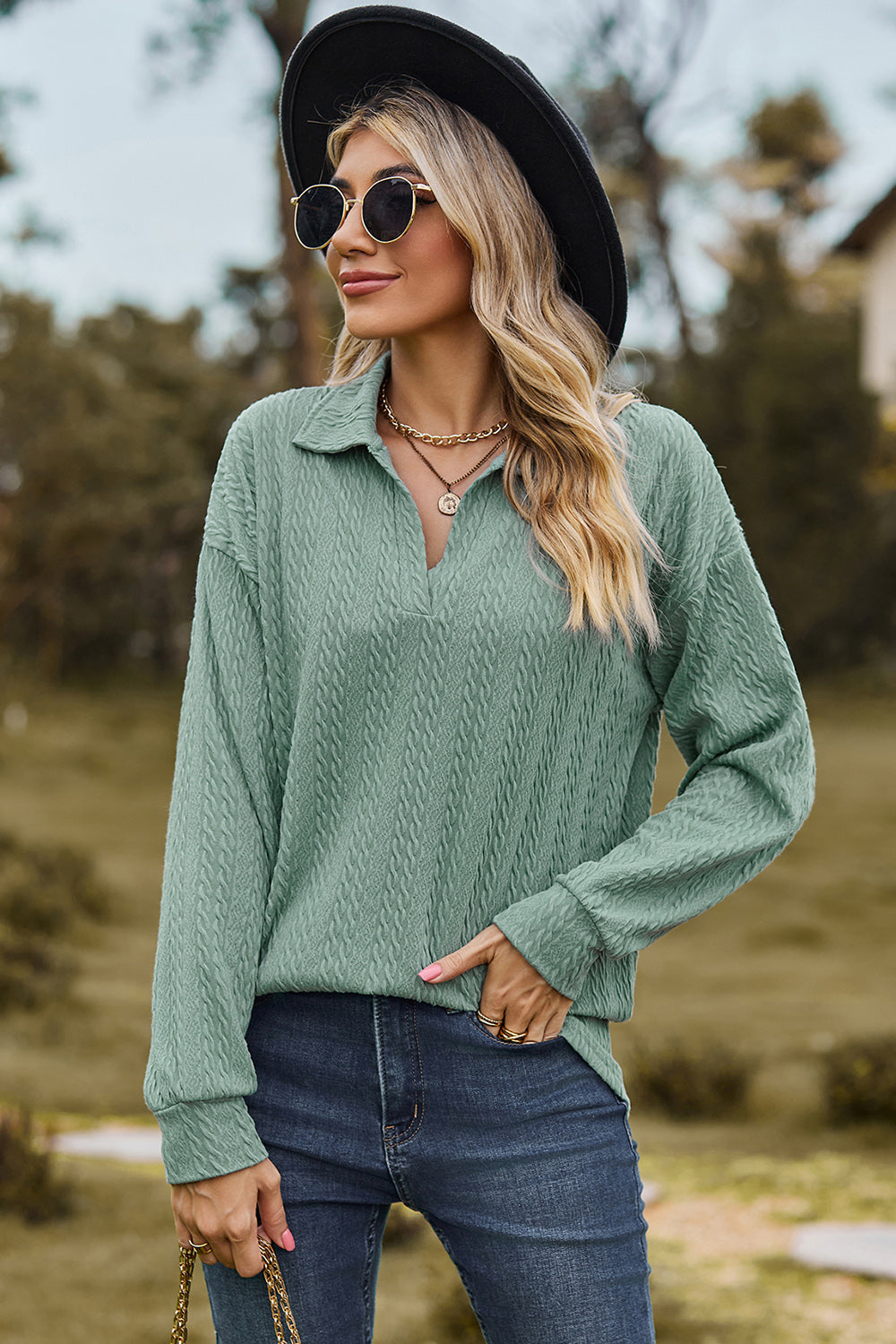 Long-Sleeve Collared Blouse