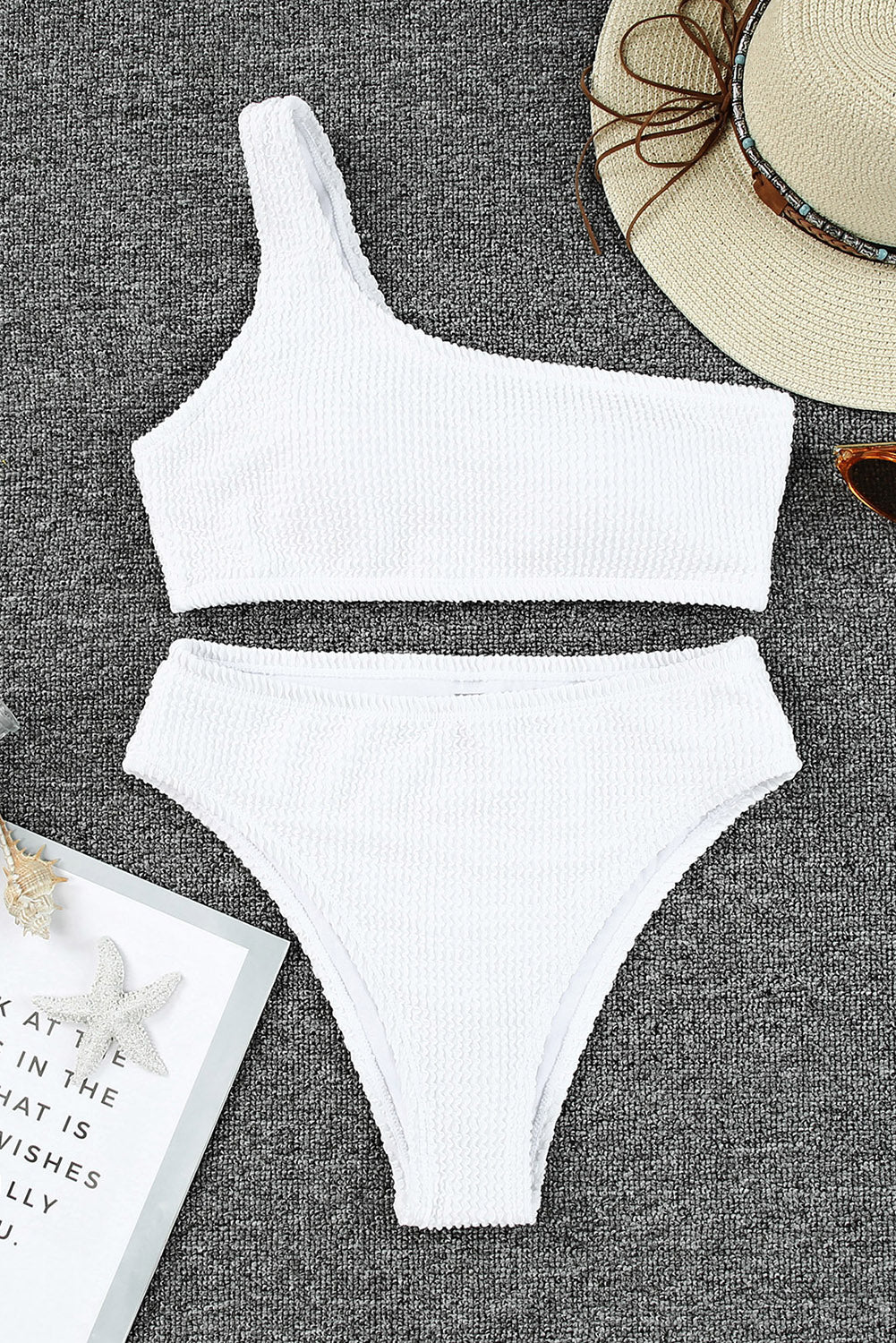 Single Shoulder Textured Bikini Set