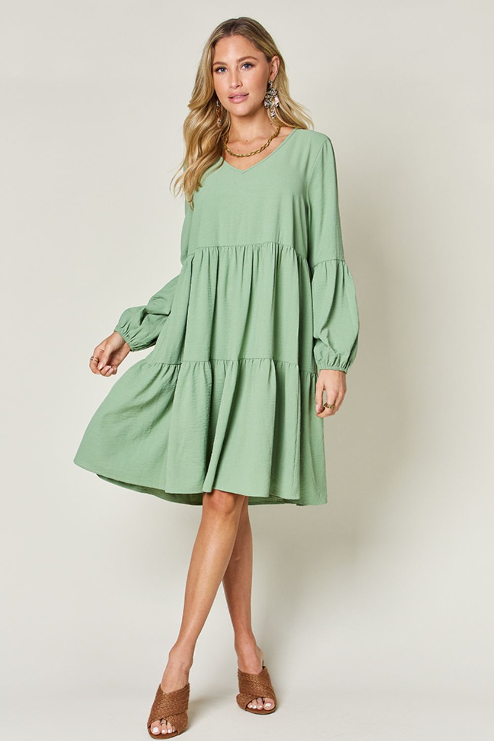 V-Neck Short Tiered Dress