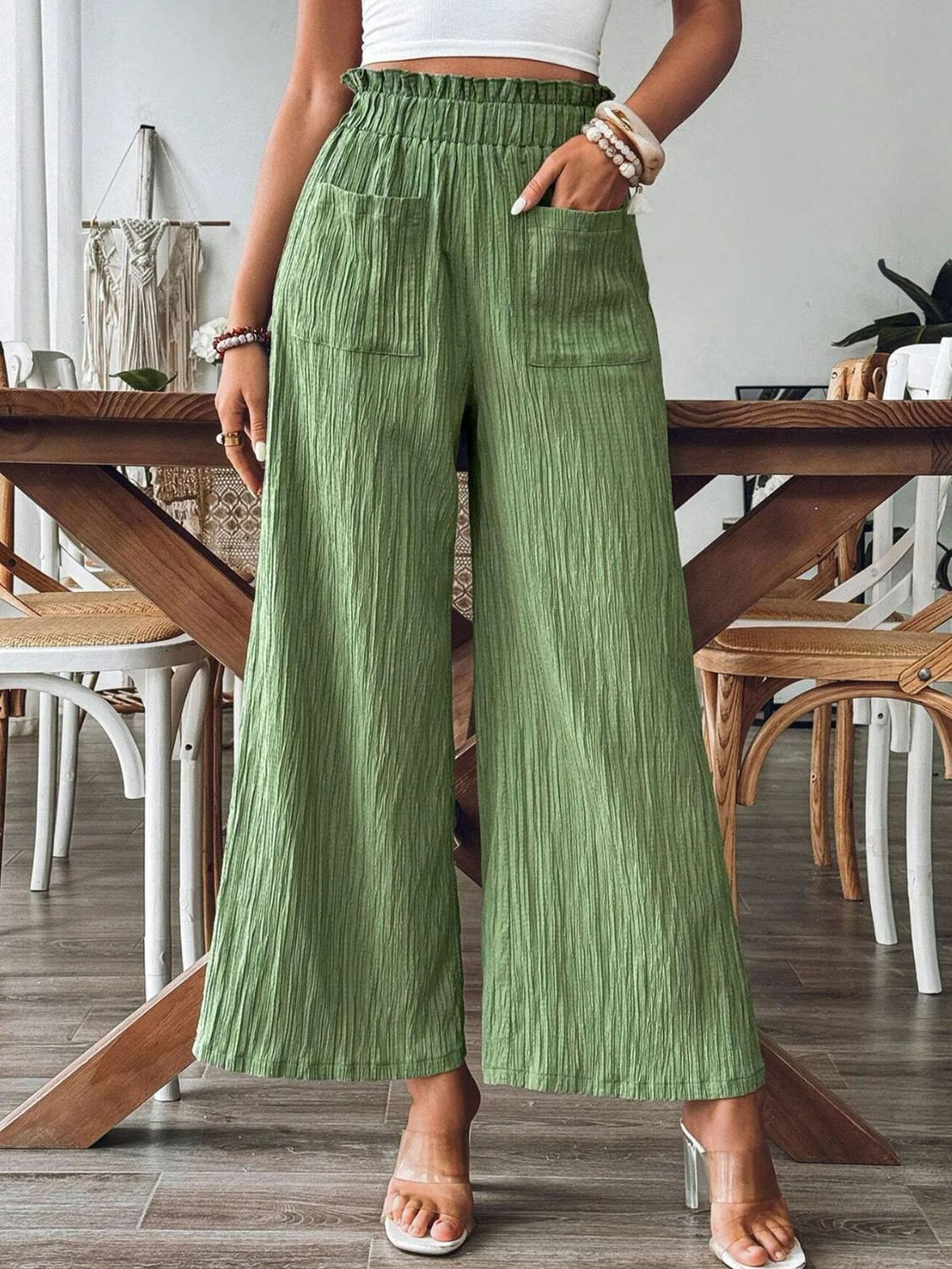 Elastic Waist Casual Wide Leg Pants