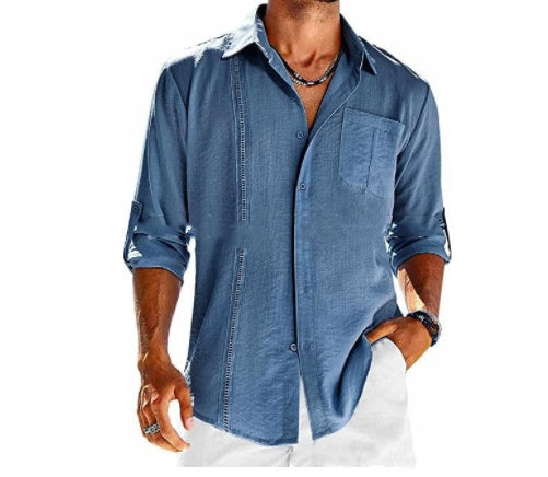 Casual Long Sleeve Shirt With Pocket Lace Polo