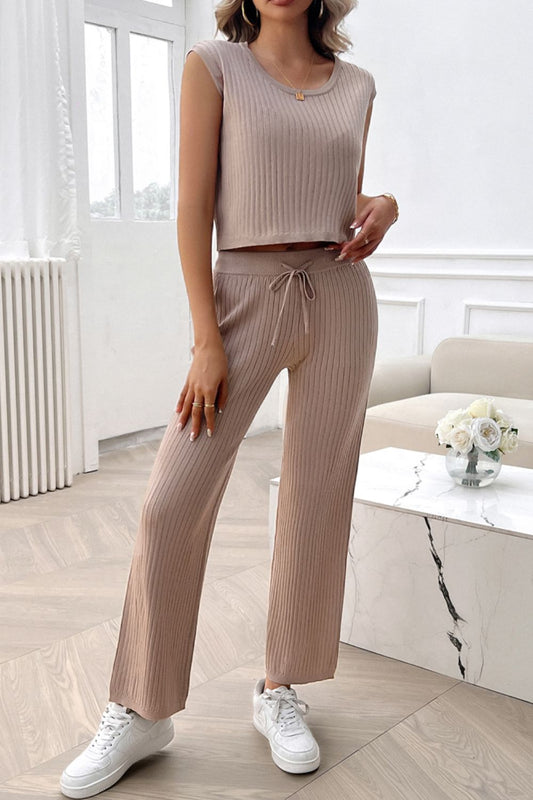 Soft Sweater Ribbed Top and Pants Set