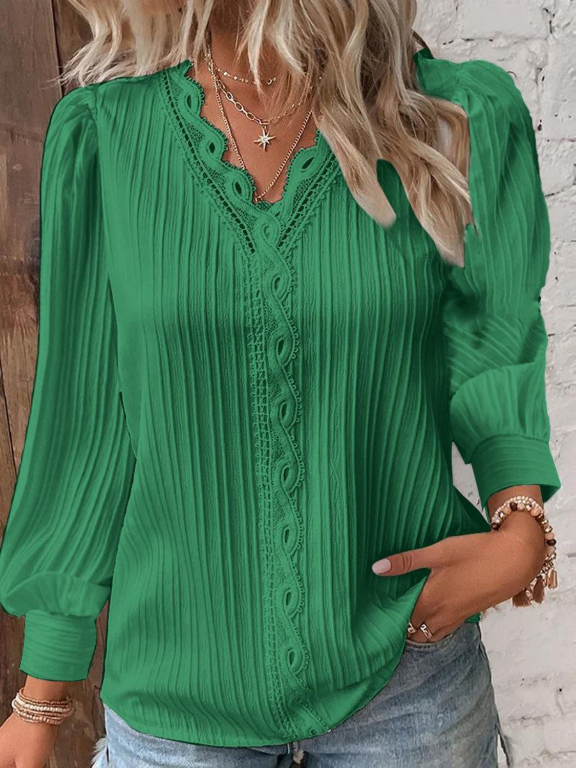 Textured Long Sleeve Blouse